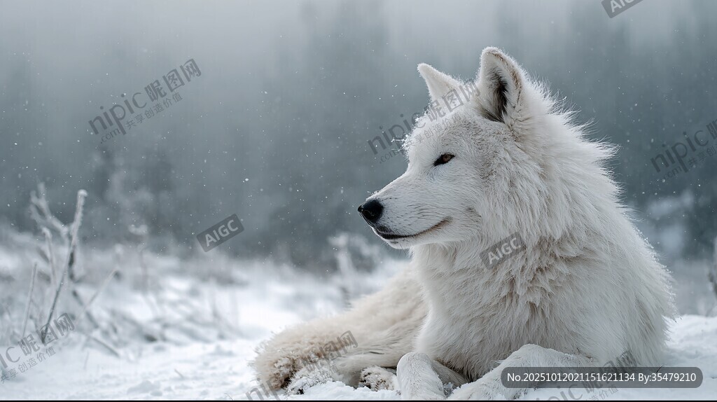 雪地中的白狼