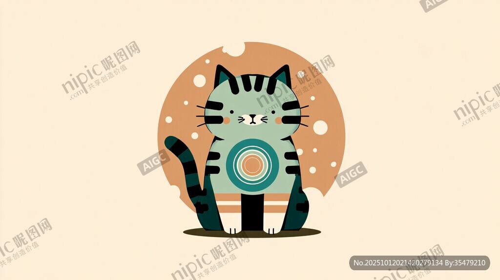 可爱条纹猫的趣味插画