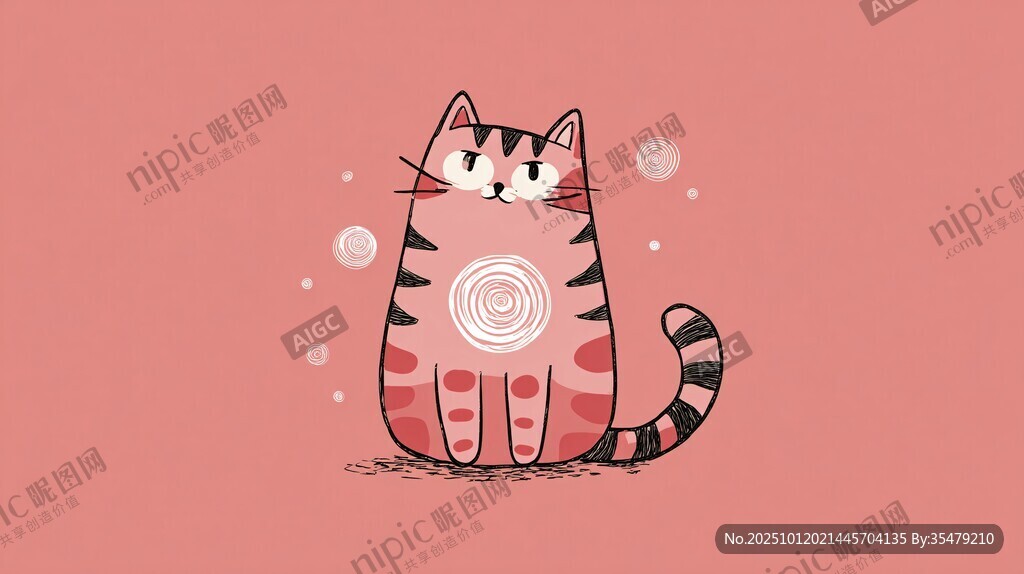可爱条纹猫咪插画