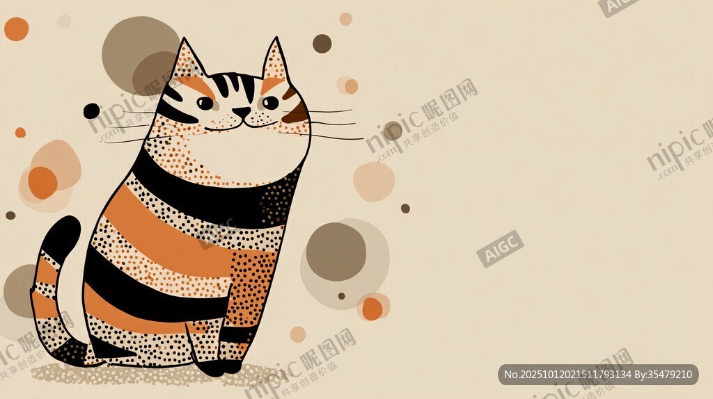 可爱条纹猫咪插画