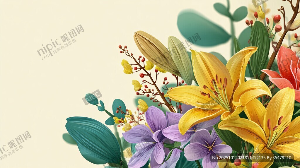 多彩花卉组合插画