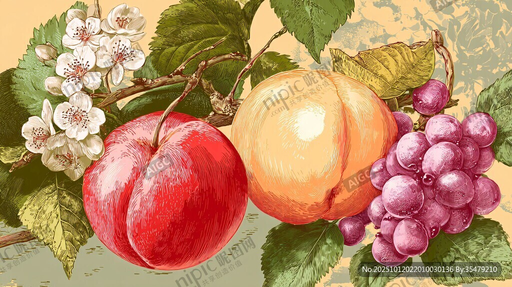 水果静物插画 色彩鲜艳