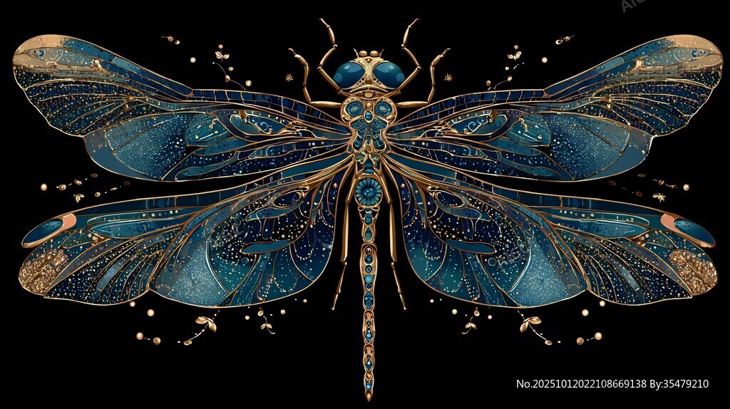 梦幻蓝调蜻蜓插画艺术