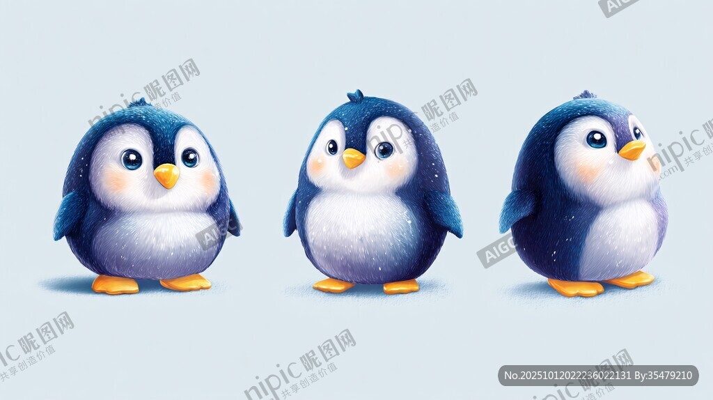 三只萌态小企鹅