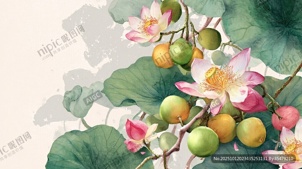 水墨荷花硕果图