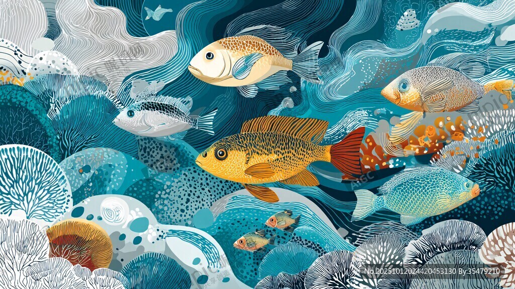 梦幻海底世界鱼类群游图