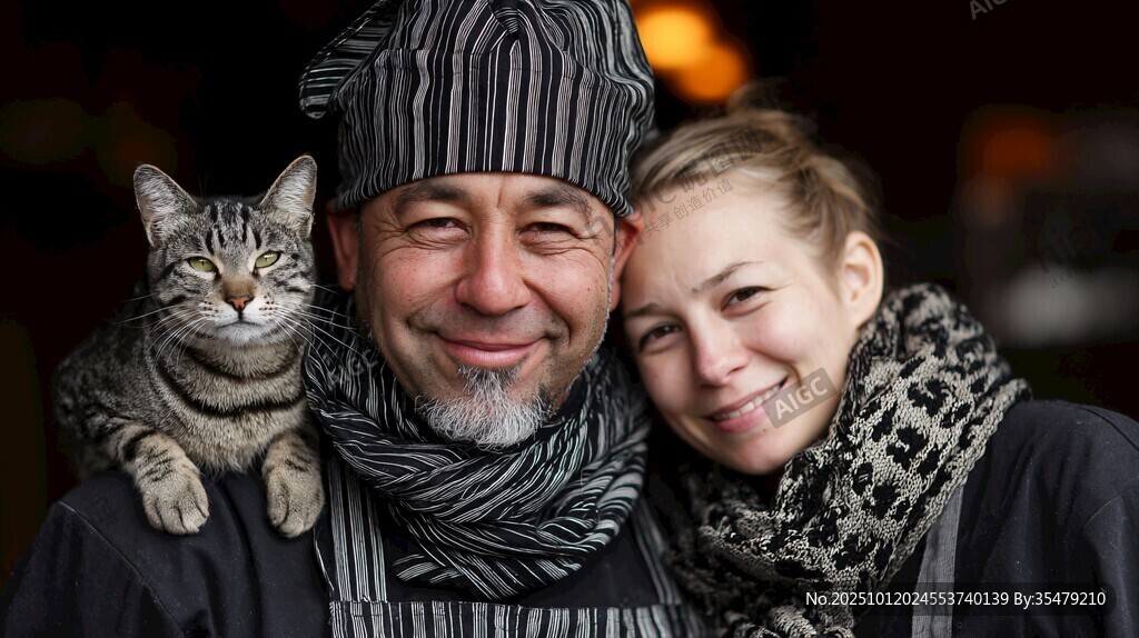 夫妻与萌猫的温馨瞬间