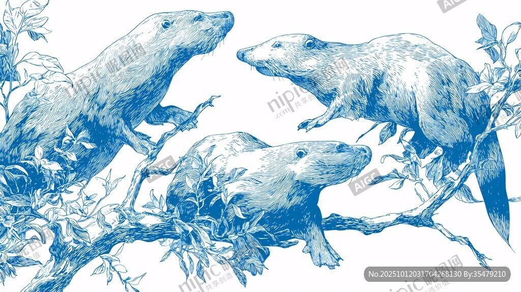 三只松鼠栖息于树枝间