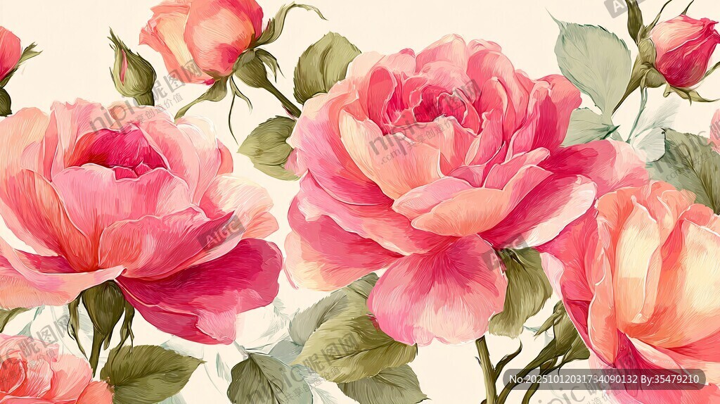 粉色浪漫玫瑰花插画图案