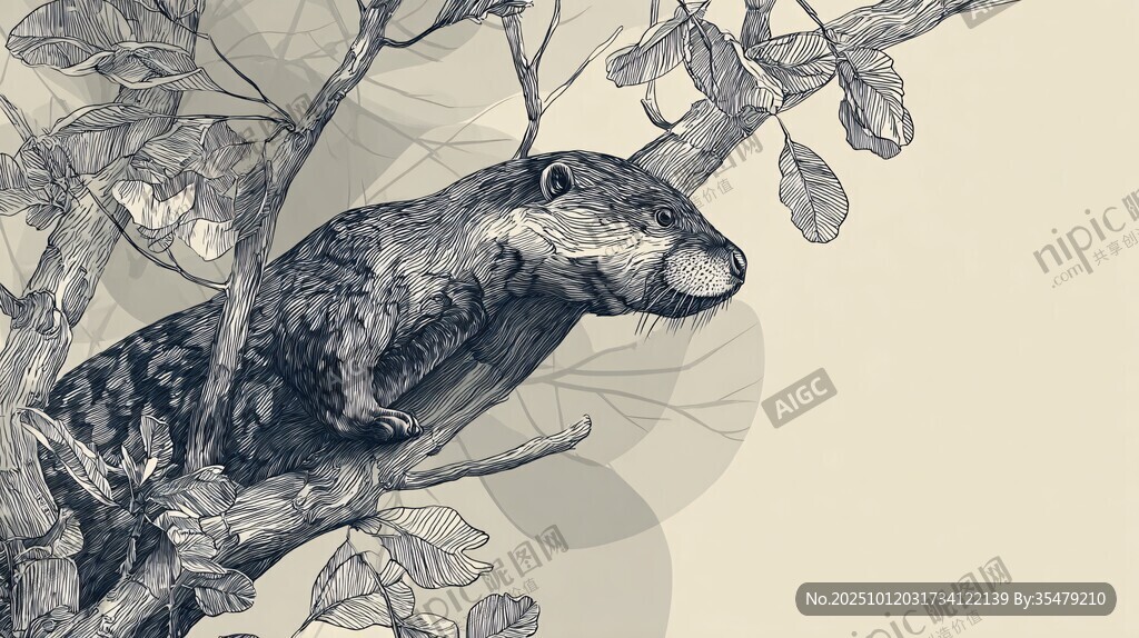 树间的鼠类插画