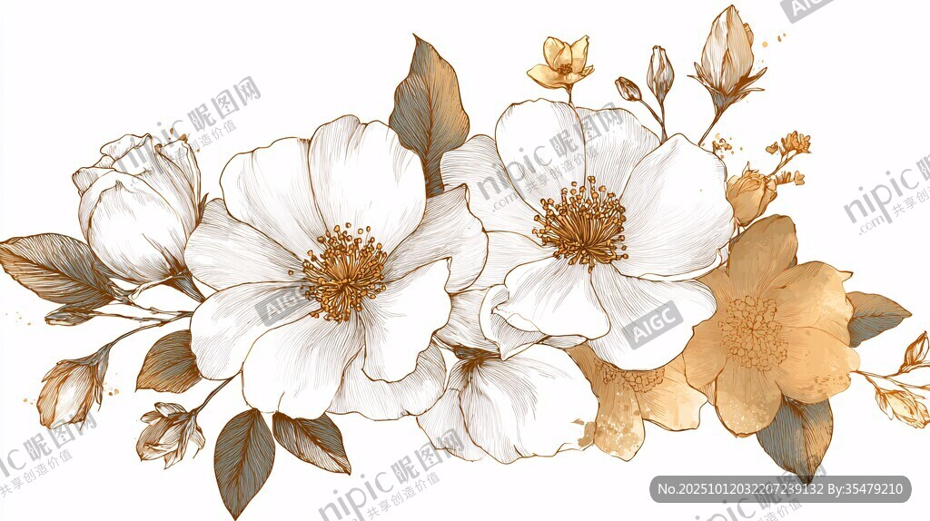 白色花卉组合插画