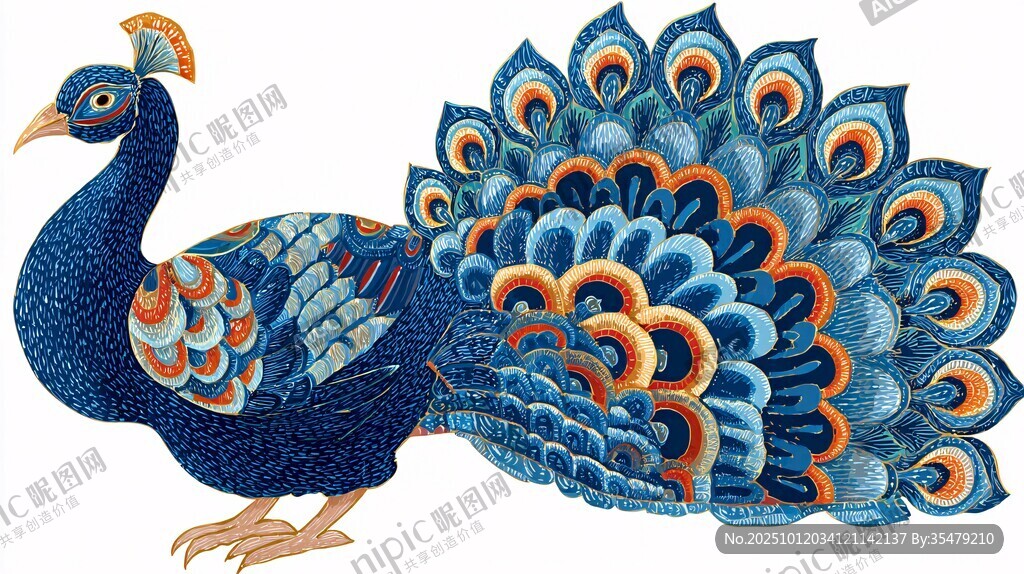 蓝彩孔雀精美图案