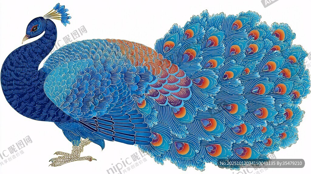 华丽蓝孔雀插画