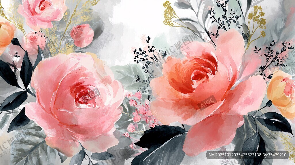 水彩粉色花卉优雅插画