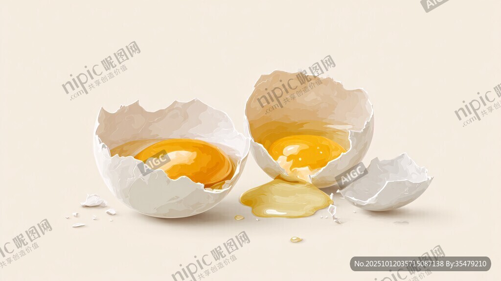 破裂鸡蛋展现蛋黄与蛋液