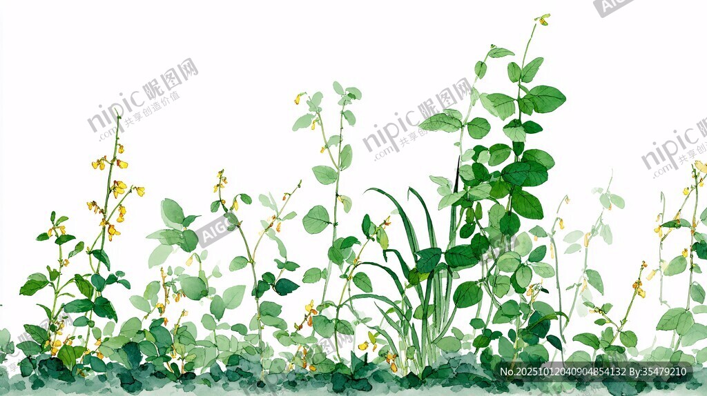 清新绿植水彩画背景