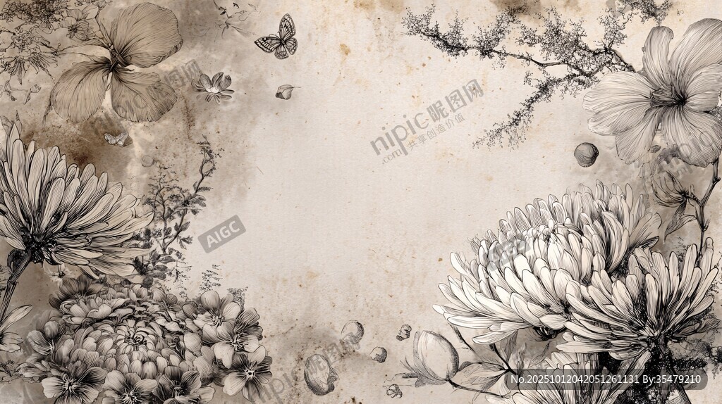 复古花卉边框背景图