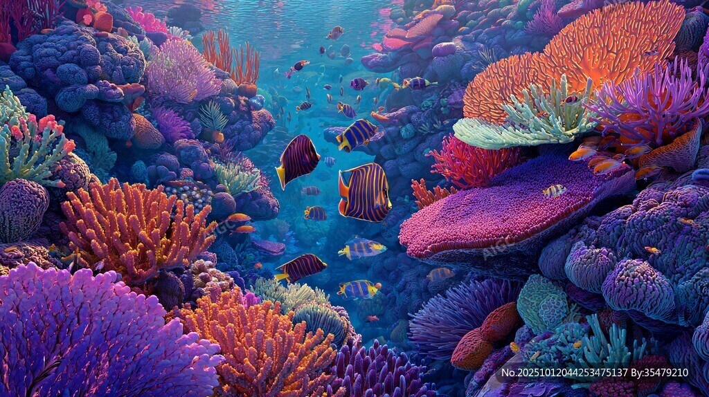 梦幻海底珊瑚与鱼群世界