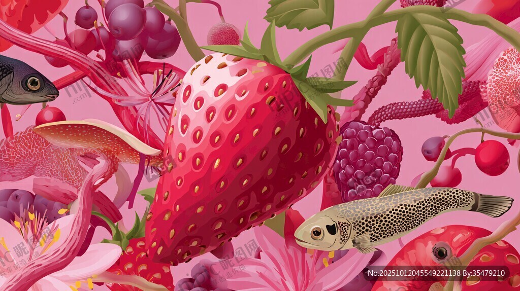 梦幻草莓与鱼的奇幻世界