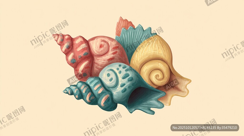 多彩海螺插画 海洋小物