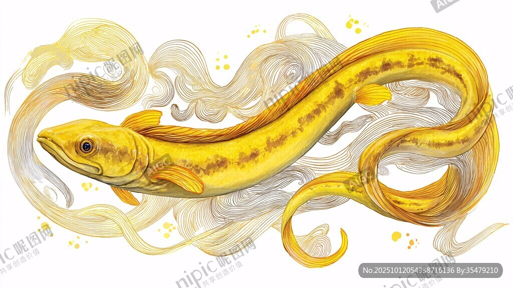 梦幻金色游鱼插画