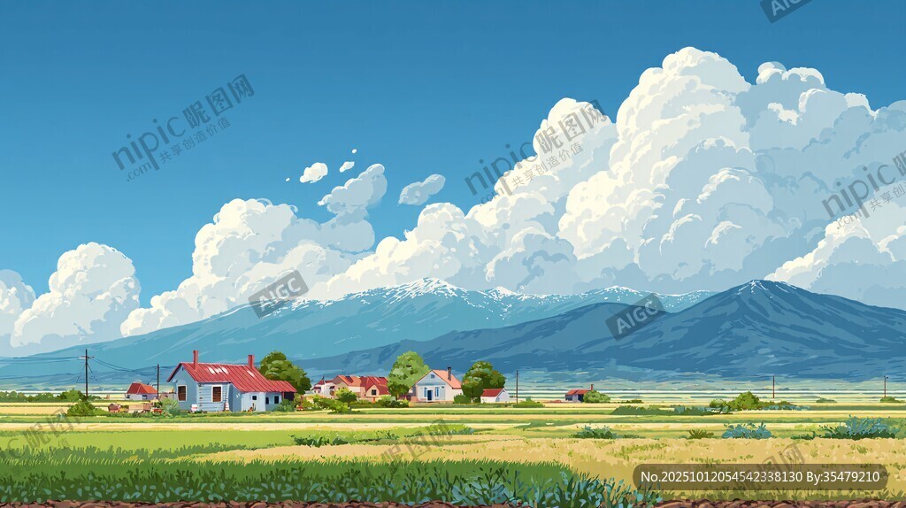 田园风光 乡村田野与远山美景