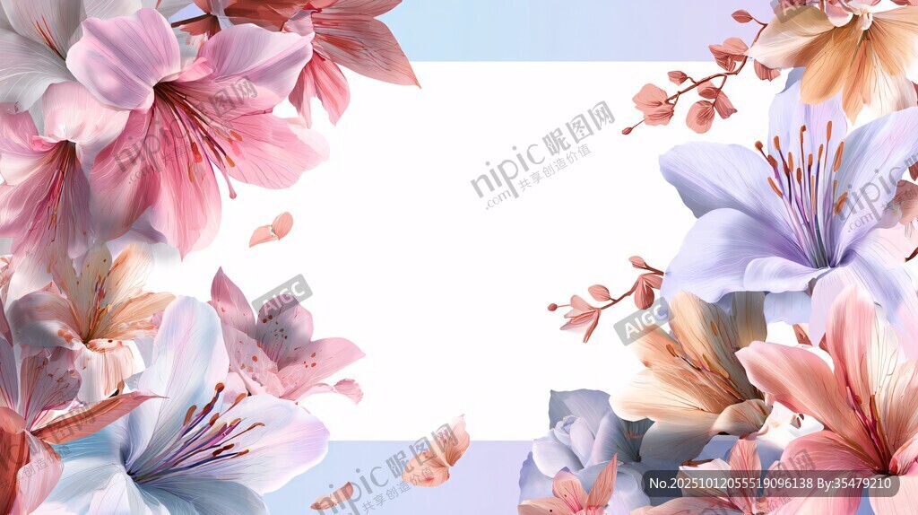 梦幻花卉边框背景图