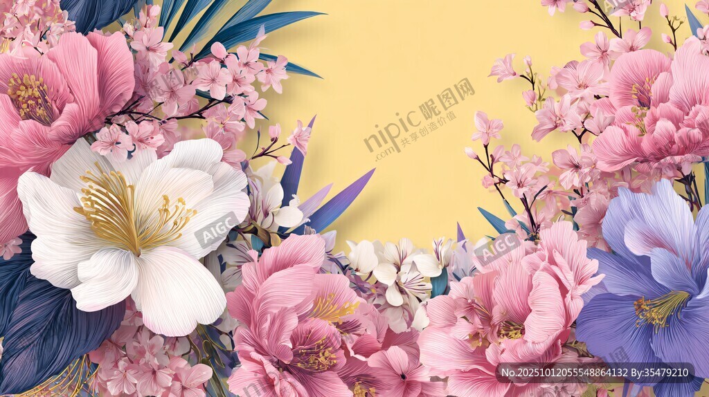 缤纷花卉装点的梦幻背景