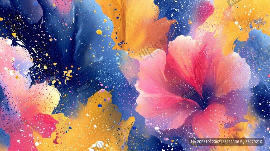 梦幻绚丽花卉水彩背景图