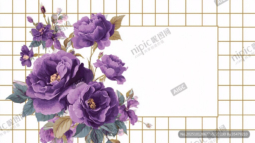 紫色花卉边框装饰图案