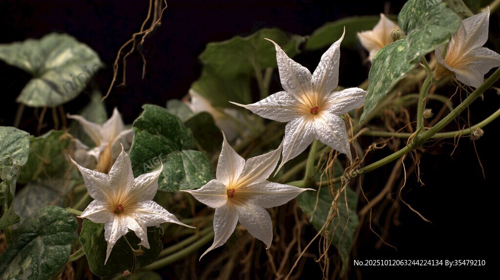 星状白花缠绕绿植特写