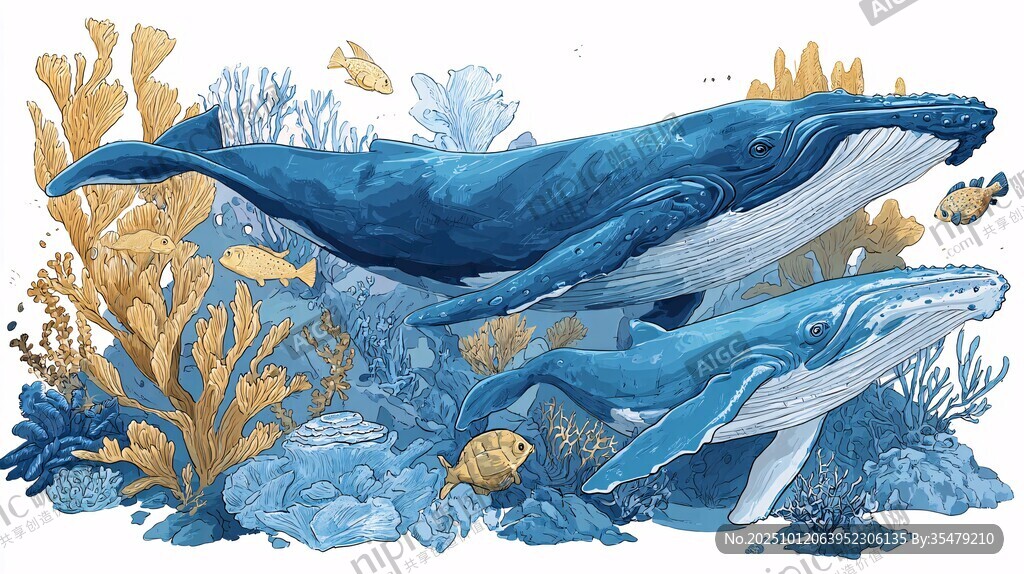 海洋蓝鲸与多彩海底生物