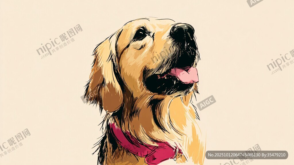 可爱金毛犬头像插画