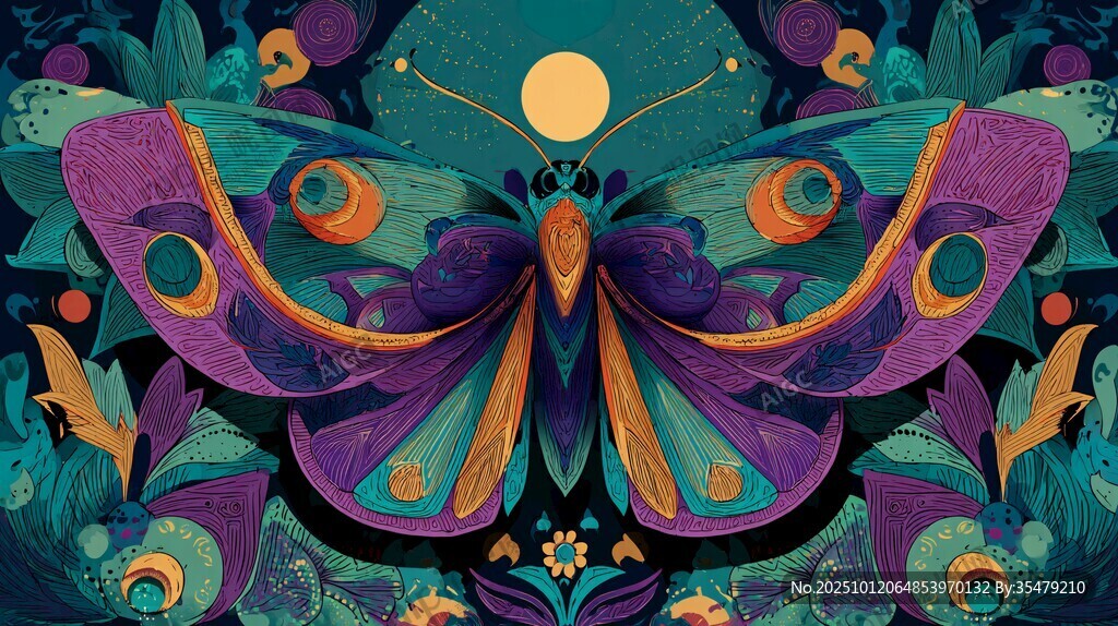 梦幻紫蝶栖于奇幻植物间
