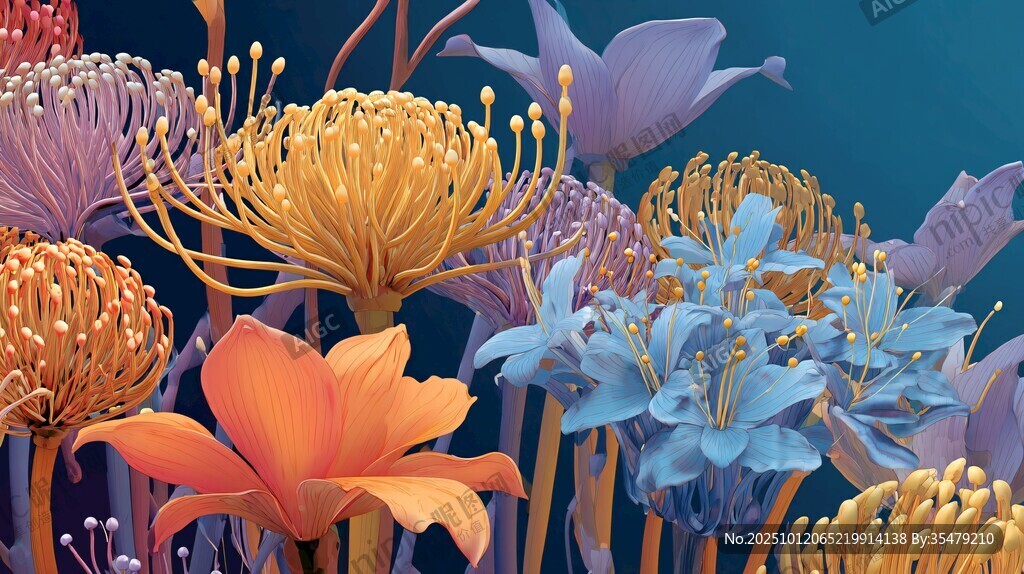 梦幻多彩花卉3D艺术图景