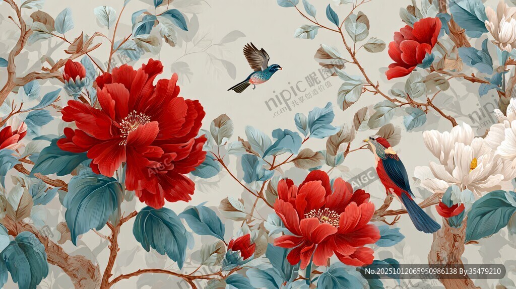 花鸟图中式花卉雅致风情
