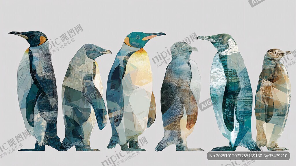 几何风格企鹅列队图