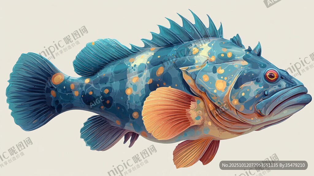 奇幻斑斓海鱼插画
