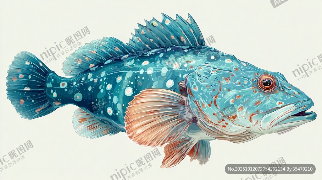 蓝色斑点鱼的精美插画