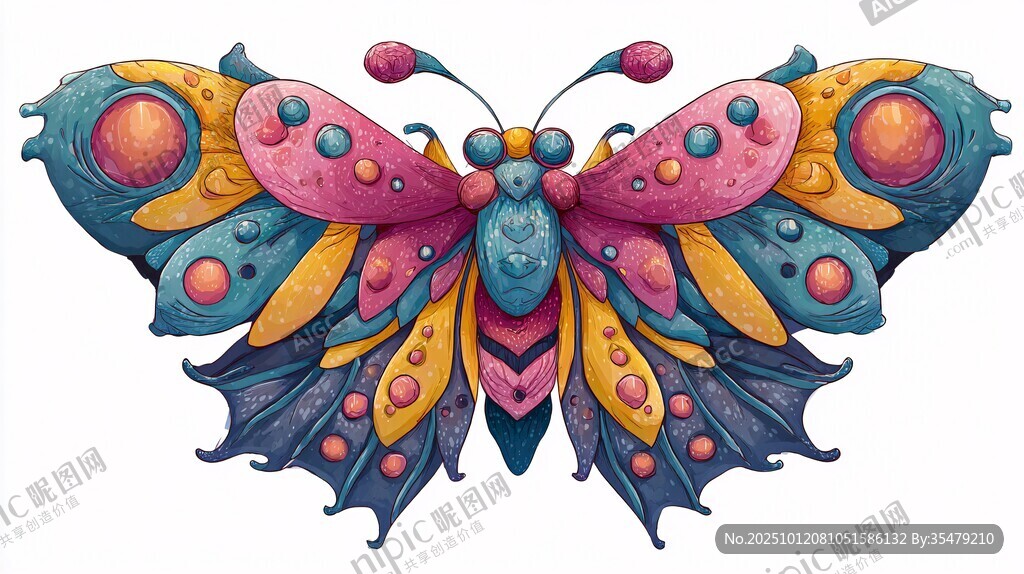 梦幻多彩蝴蝶插画