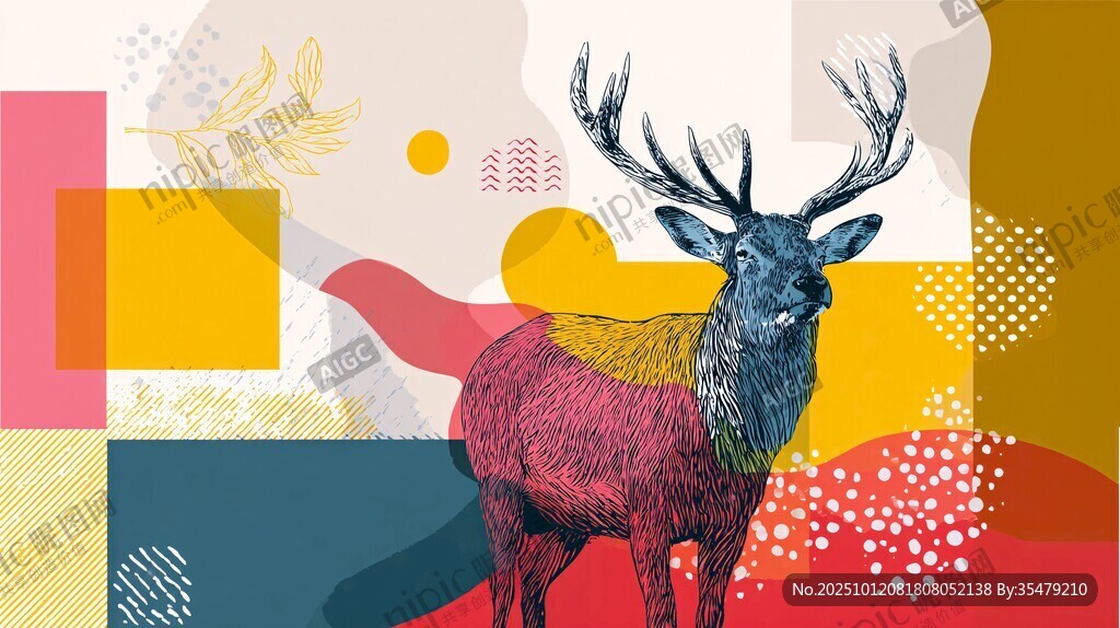 多彩几何背景下的麋鹿形象