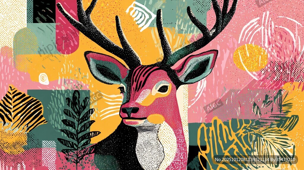 彩色鹿头插画 活力满满