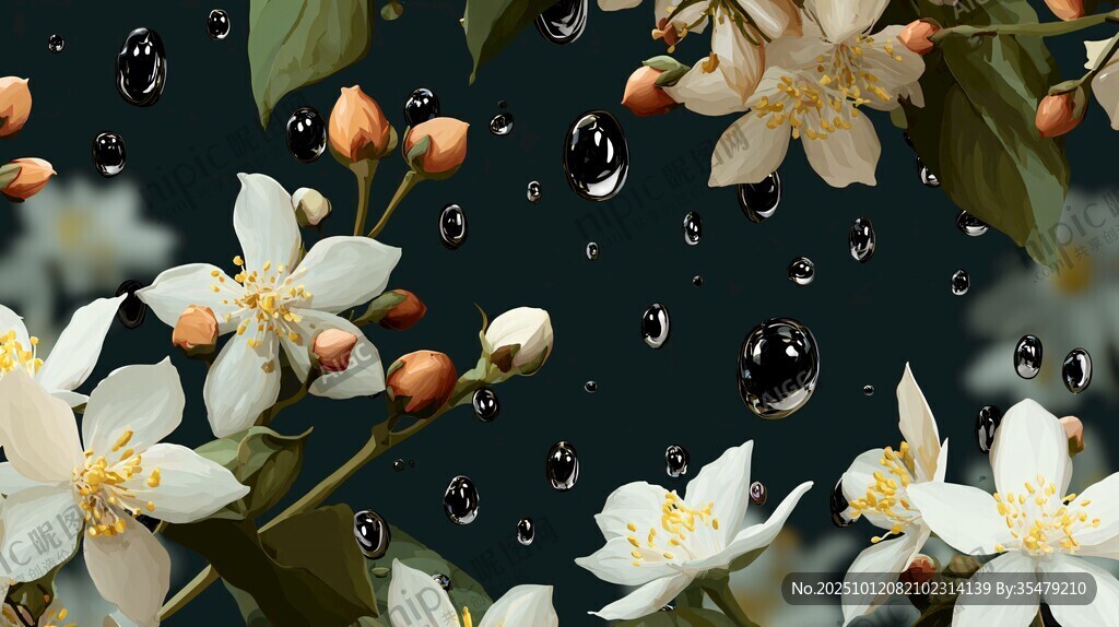 雨中绽放的洁白茉莉花