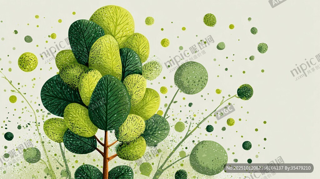 梦幻绿植插画 清新自然风