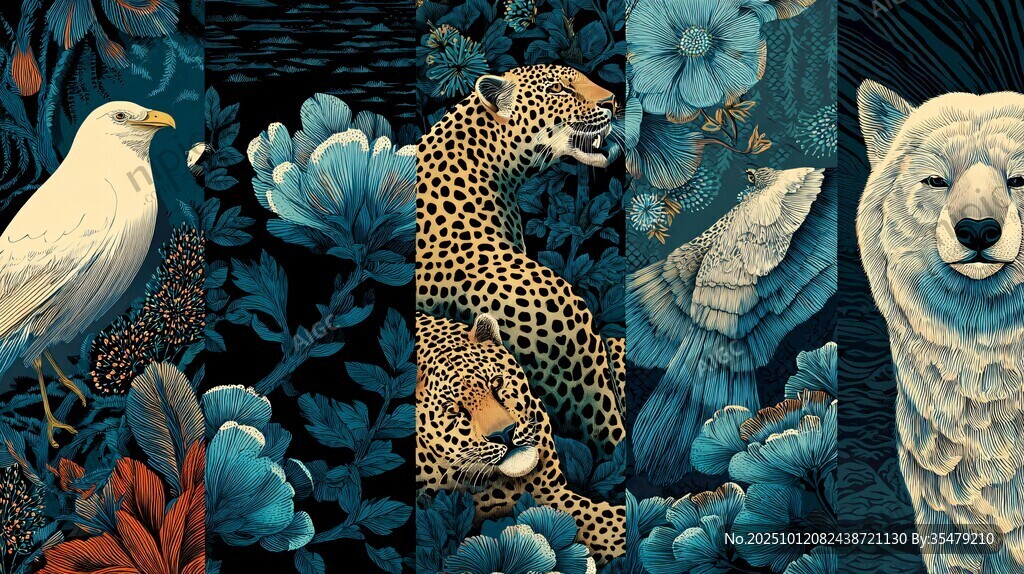 动物花卉拼贴艺术插画