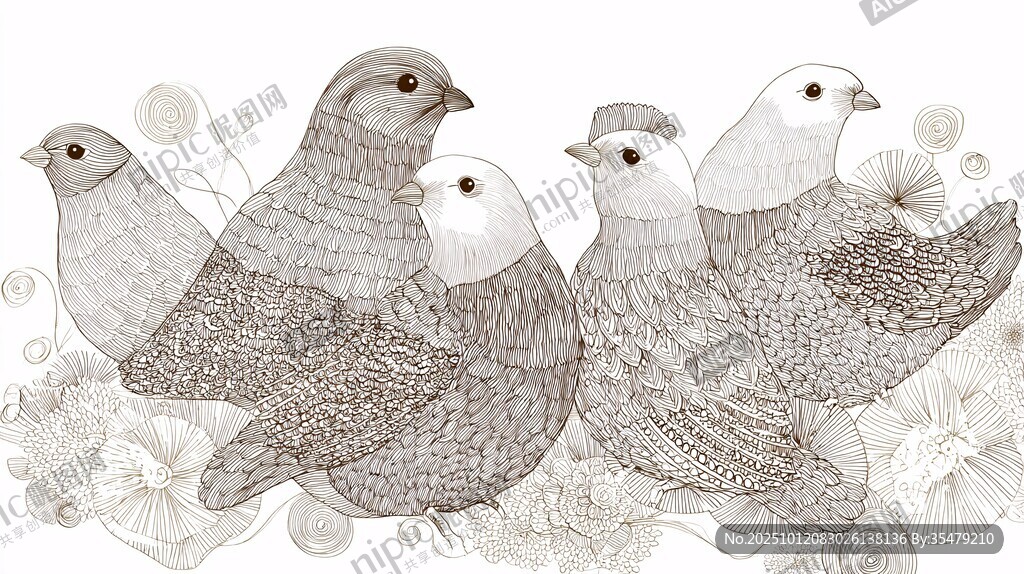 一群鸽子的精致插画