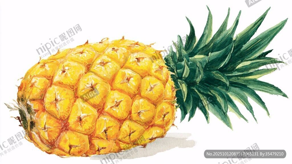 水彩绘金黄饱满新鲜菠萝
