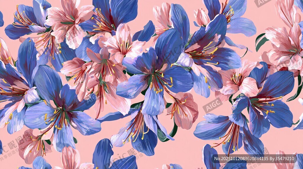粉色背景上的绚丽花卉图案