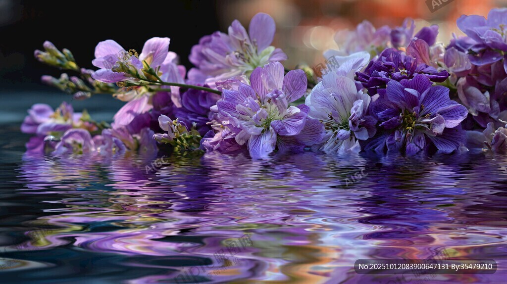 紫花映水的梦幻景致