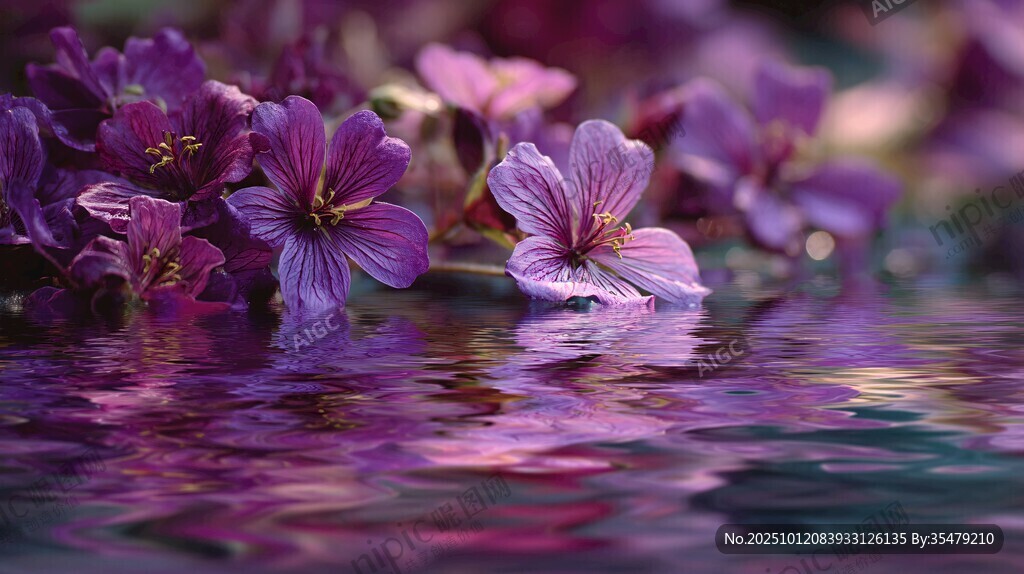 水中紫花绽放的美丽瞬间